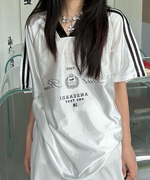 FreeZone tシャツ 光沢サテンロゴスポーティTシャツ メンズ レディース