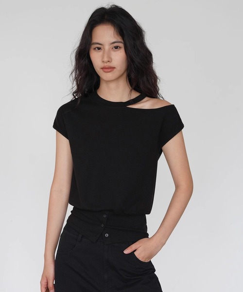 tシャツ アシメカットアウトデザイントップス EM25s095「EIGHTHMONTH」 レディース
