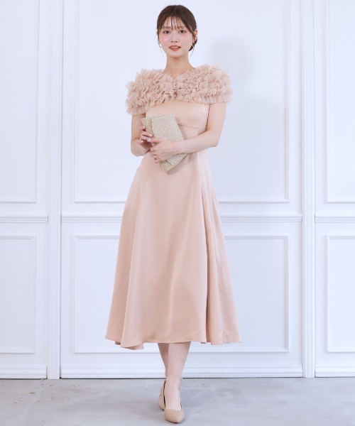 美品✨アンドクチュール ケープレイヤードドレス　アイボリーAnd couture AND COUTURE ドレス チュールケープセットドレス : ZOZOTOWN