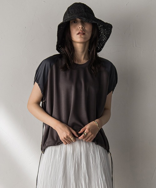 tシャツ 「WEB限定」異素材切替えドロストギャザープルオーバー「洗濯機で洗える」 レディース