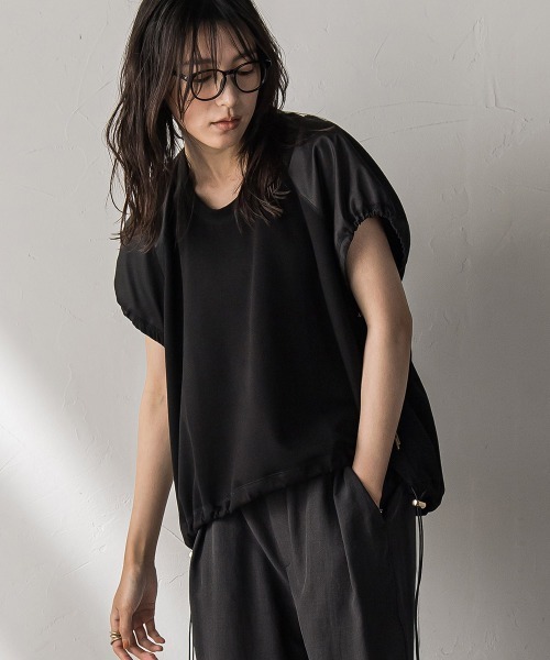 新品、未使用。MAYSON GREY MAYSON GREY tシャツ 「WEB限定」異素材切替えドロストギャザー