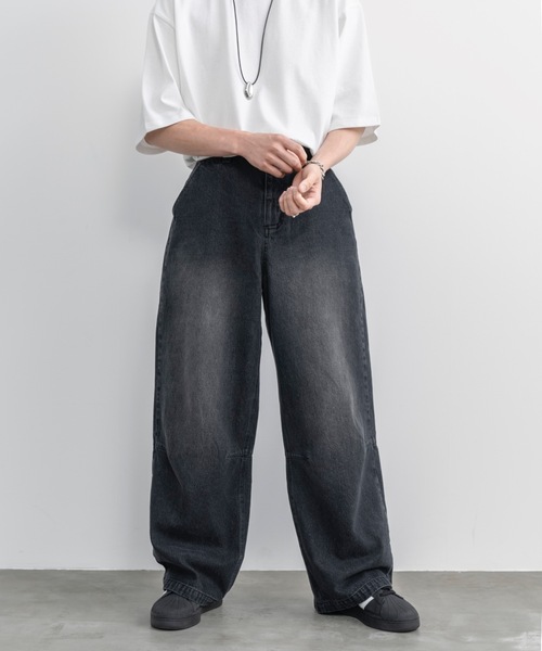 「SINSS」 加工デニムパンツ LARGE グレー メンズ
