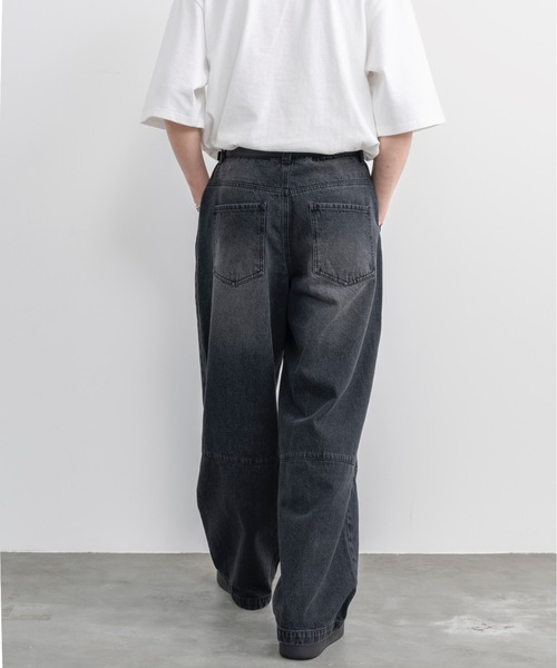「SINSS」 加工デニムパンツ LARGE グレー メンズ