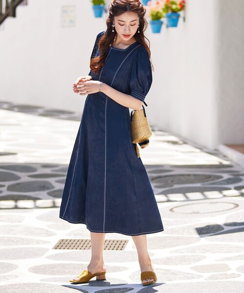 「Tiaclasse」 半袖ワンピース 9号 ネイビー レディース_画像6