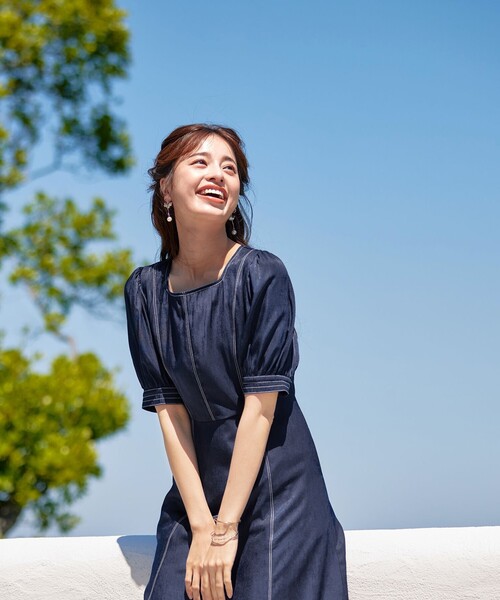 「Tiaclasse」 半袖ワンピース 9号 ネイビー レディース_画像9