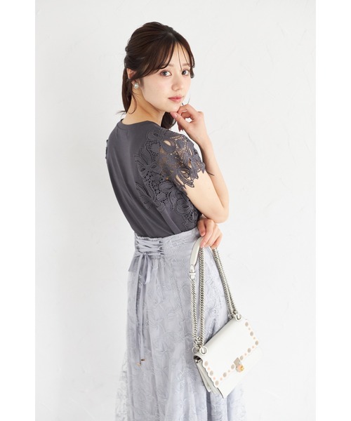 tocco closet スカート ラインフラワー刺繍バックレースアップ