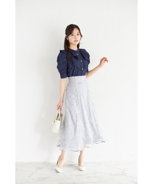 tocco closet スカート ラインフラワー刺繍バックレースアップ