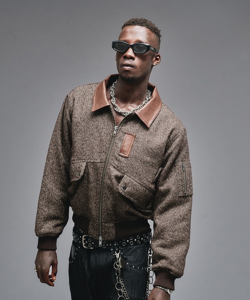 ANDER HUNK ブルゾン アウター Wool Blend Tweed Flight Jacket