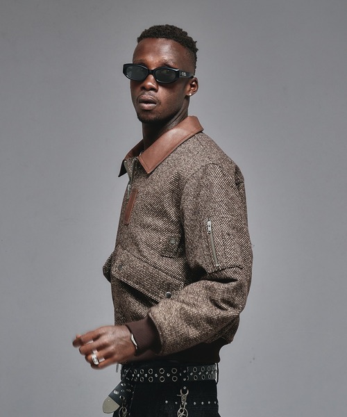 ANDER HUNK ブルゾン アウター Wool Blend Tweed Flight Jacket