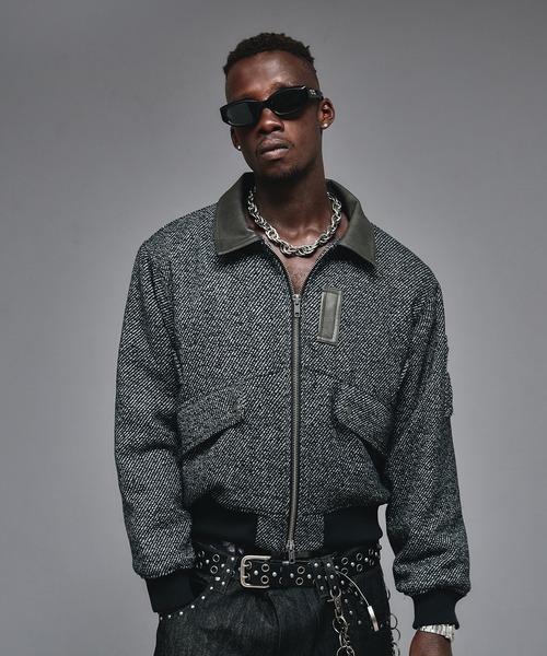 ANDER HUNK ブルゾン アウター Wool Blend Tweed Flight Jacket