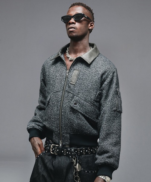 ANDER HUNK ブルゾン アウター Wool Blend Tweed Flight Jacket