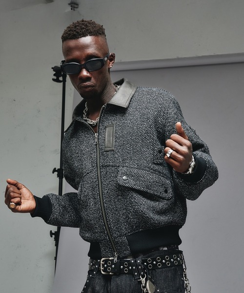 ANDER HUNK ブルゾン アウター Wool Blend Tweed Flight Jacket