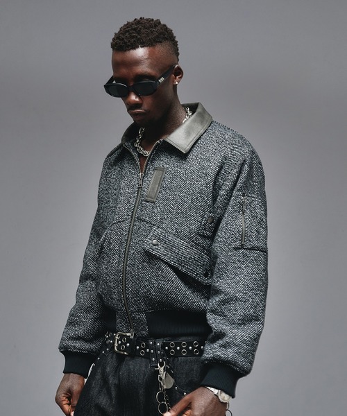 ANDER HUNK ブルゾン アウター Wool Blend Tweed Flight Jacket