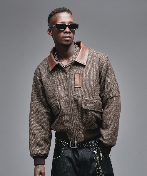 ANDER HUNK ブルゾン アウター Wool Blend Tweed Flight Jacket