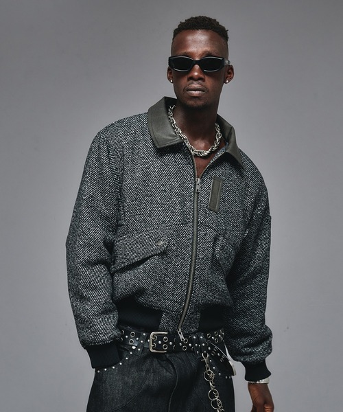 ANDER HUNK ブルゾン アウター Wool Blend Tweed Flight Jacket