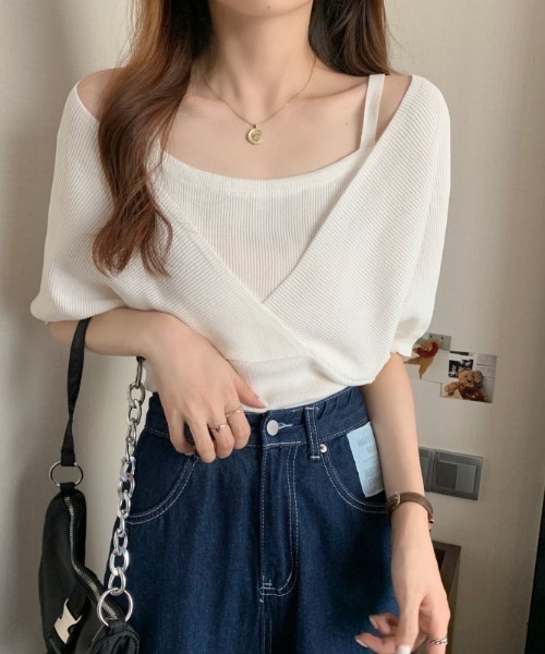 「deux amour」 半袖ニット FREE ベージュ レディース_画像2