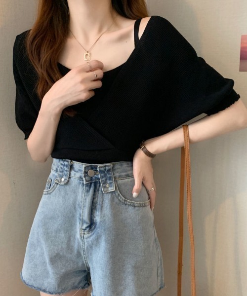 「deux amour」 半袖ニット FREE ベージュ レディース_画像3