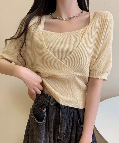 「deux amour」 半袖ニット FREE ベージュ レディース_画像4