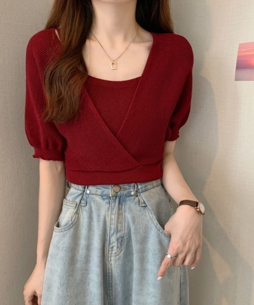 「deux amour」 半袖ニット FREE ベージュ レディース_画像5