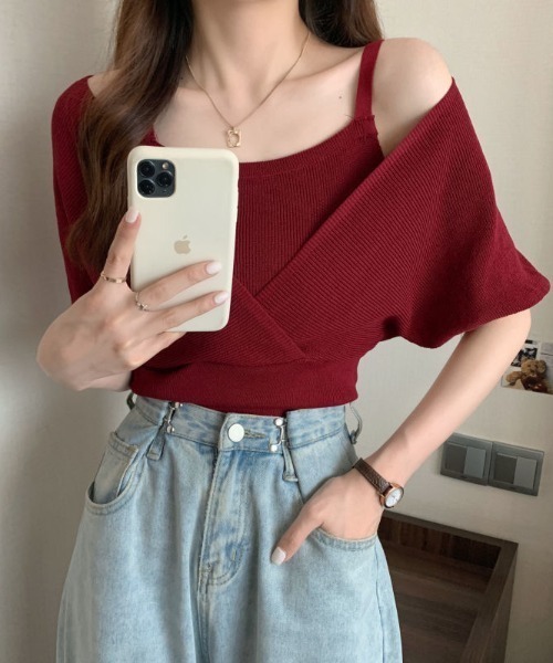 「deux amour」 半袖ニット FREE ベージュ レディース_画像7