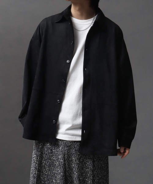 ENOF スウェードオーバーシャツ　ブラック ENOF（イナフ）の「ユニセックス オーバーサイズスウェードシャツ