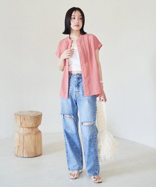 「VIS」 半袖ブラウス FREE ネイビー レディース_画像6