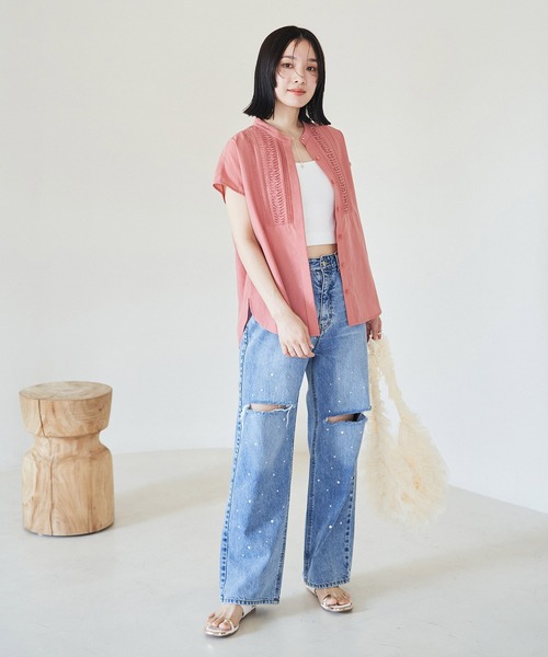 「VIS」 半袖ブラウス FREE ネイビー レディース_画像7