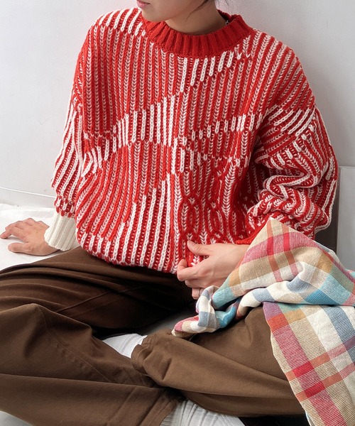 AS KNOW AS（アズノゥアズ） ニット セータージャガード編み ミックス