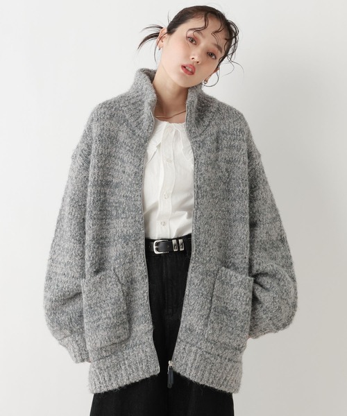 バーバリーブルーレーベル　ウールジップアップニットブルゾンL グレー×チャコール RAGEBLUE（レイジブルー） ニット セーター Wジップ/ニットスタンド