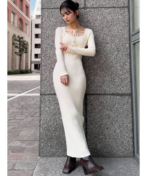REXEXXYリゼクシー　リボンデザインニットワンピース アイボリー RESEXXY（リゼクシー） ワンピース リボンデザインニットワンピース