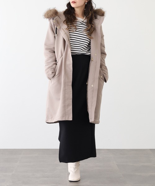 Ree&Mee モッズコート コート 裏ボア 防寒 撥水加工 フードファー