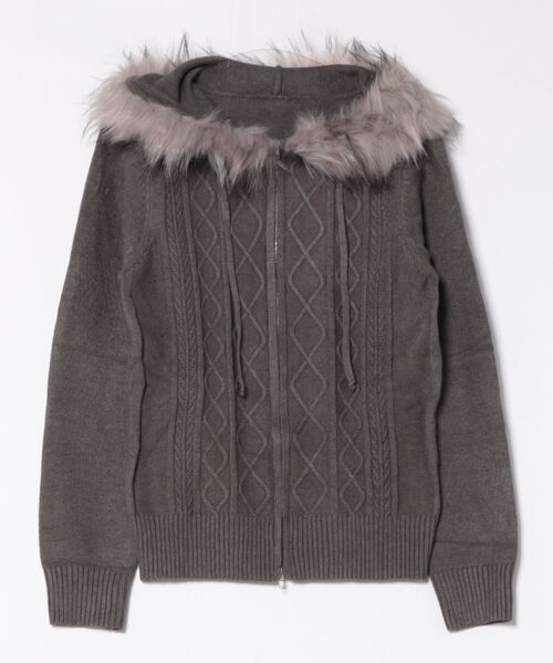 WESTSEA（ウエストシー） ニット セーター ファー付き ケーブル編み