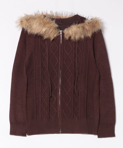 WESTSEA（ウエストシー） ニット セーター ファー付き ケーブル編み