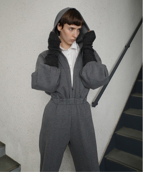 サロペット・オーバーオール・オールインワン CLANE HOODED SWEAT ALL IN ONE BLACK 01 CLANE（クラネ） オールインワン HOODED SWEAT ALL IN ONE レディース