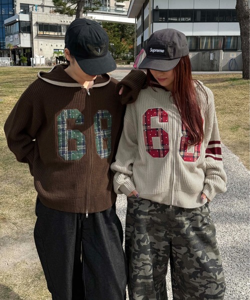 Stone  フード付きニットセーター w closet（ダブルクローゼット） ニット セーター フード付フリンジMIX