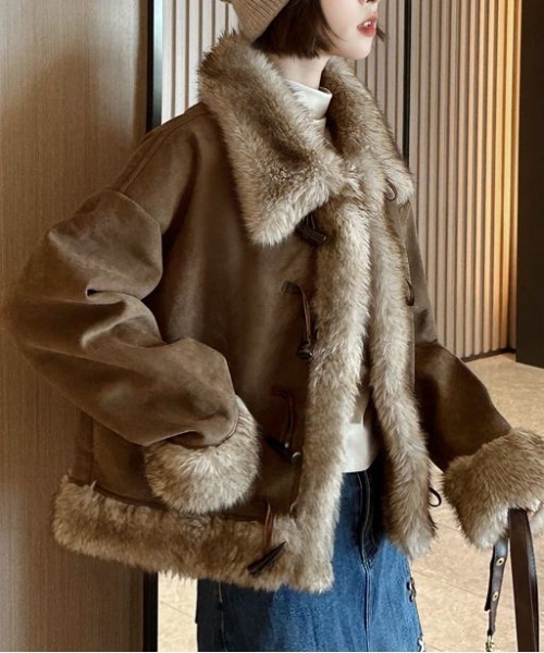 ヤフージャケットXL 茶　リアルムートン　リアルファー HOUSTON（ヒューストン） ムートンジャケット ムートンコート