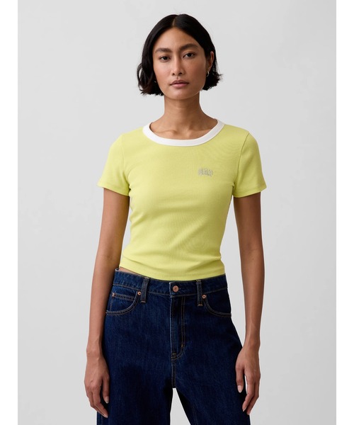GAP（ギャップ） tシャツ リブ GAPロゴ 半袖チビTシャツ レディース