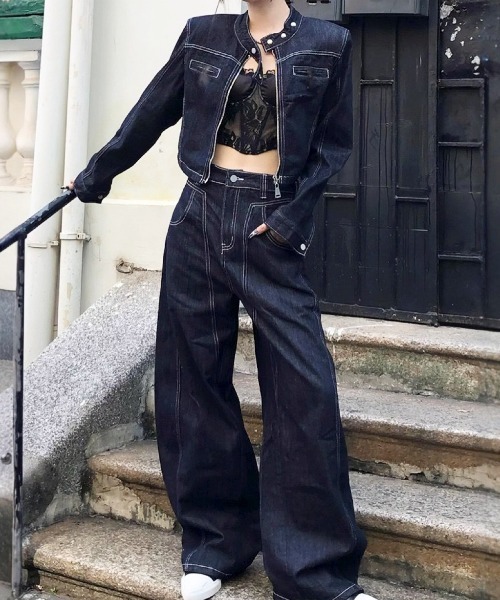 ALMO セットアップ 「LAMPOON」デニムライダースジャケット