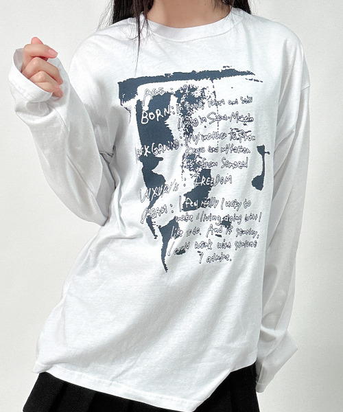8SM1 日本製　フロントプリントTシャツ　ホワイト　レディース　古着 tシャツ フロントプリント Tシャツ ロンT 長袖 レディース : ZOZOTOWN