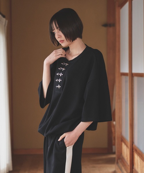 狐独 ヘンリーネック tシャツ ファイヤーフックワッフルTシャツ メンズ