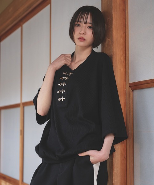 狐独 ヘンリーネック tシャツ ファイヤーフックワッフルTシャツ メンズ