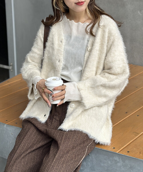 「w closet」 カーディガン FREE オフホワイト レディース_画像3
