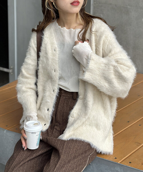 「w closet」 カーディガン FREE オフホワイト レディース_画像5