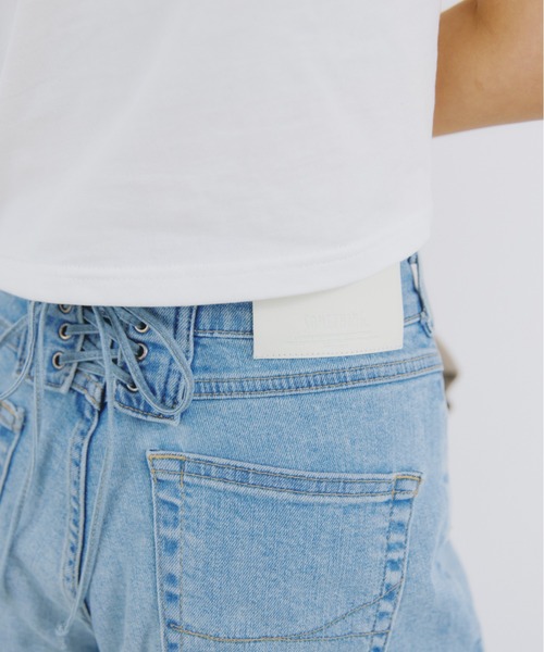 ワイドパンツ ジーンズ デニム デニムパンツ SOMETHING 別注レースアップワイドデニムパンツ レディースの画像