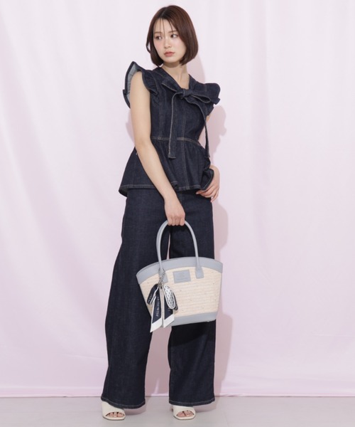 ワイドパンツ ジーンズ デニム デニムパンツ SOMETHING 別注レースアップワイドデニムパンツ レディースの画像