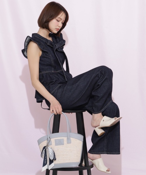 ワイドパンツ ジーンズ デニム デニムパンツ SOMETHING 別注レースアップワイドデニムパンツ レディースの画像