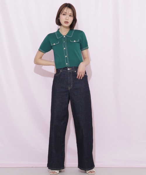 ワイドパンツ ジーンズ デニム デニムパンツ SOMETHING 別注レースアップワイドデニムパンツ レディースの画像