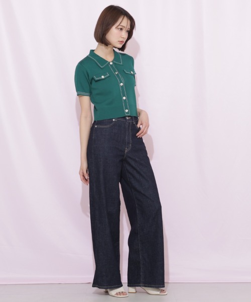 ワイドパンツ ジーンズ デニム デニムパンツ SOMETHING 別注レースアップワイドデニムパンツ レディースの画像