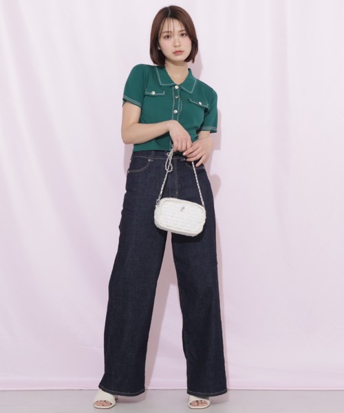 ワイドパンツ ジーンズ デニム デニムパンツ SOMETHING 別注レースアップワイドデニムパンツ レディースの画像