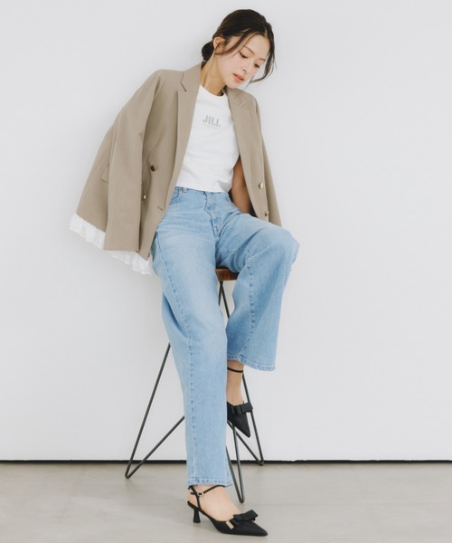 ワイドパンツ ジーンズ デニム デニムパンツ SOMETHING 別注レースアップワイドデニムパンツ レディースの画像